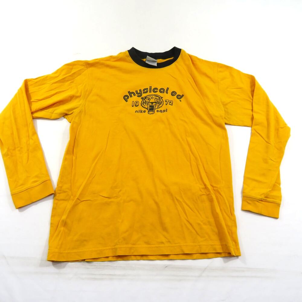 Nike Physical Education Tiger T-shirt Long Sleeve Yellow Sz L Y2K Vintage